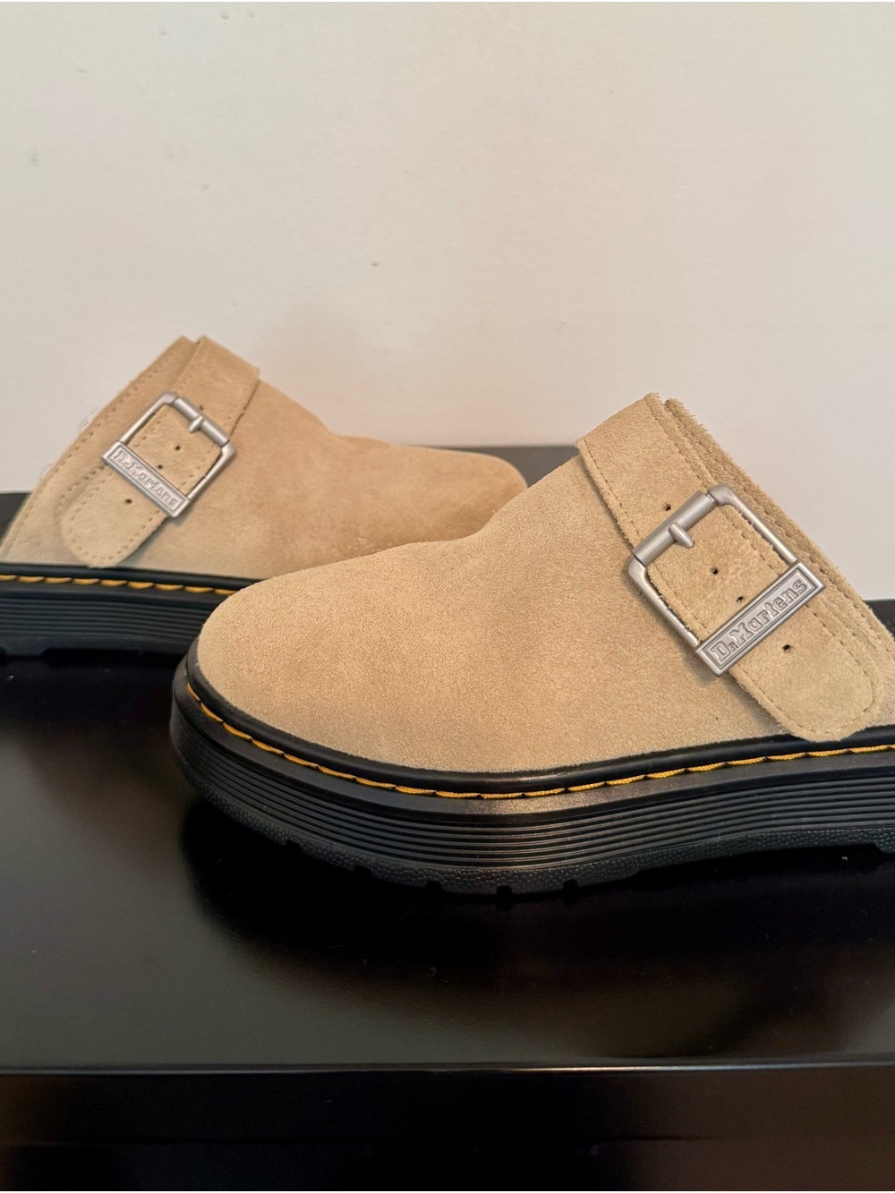 Womens Dr. Martens Suede Clog Sandals in Beige - Picture 6 of 11